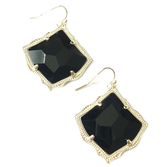 NEW Kendra Scott KIRSTEN Black Glass Drop Earrings Gold Frames w/Dust Bag - Picture 2 of 5